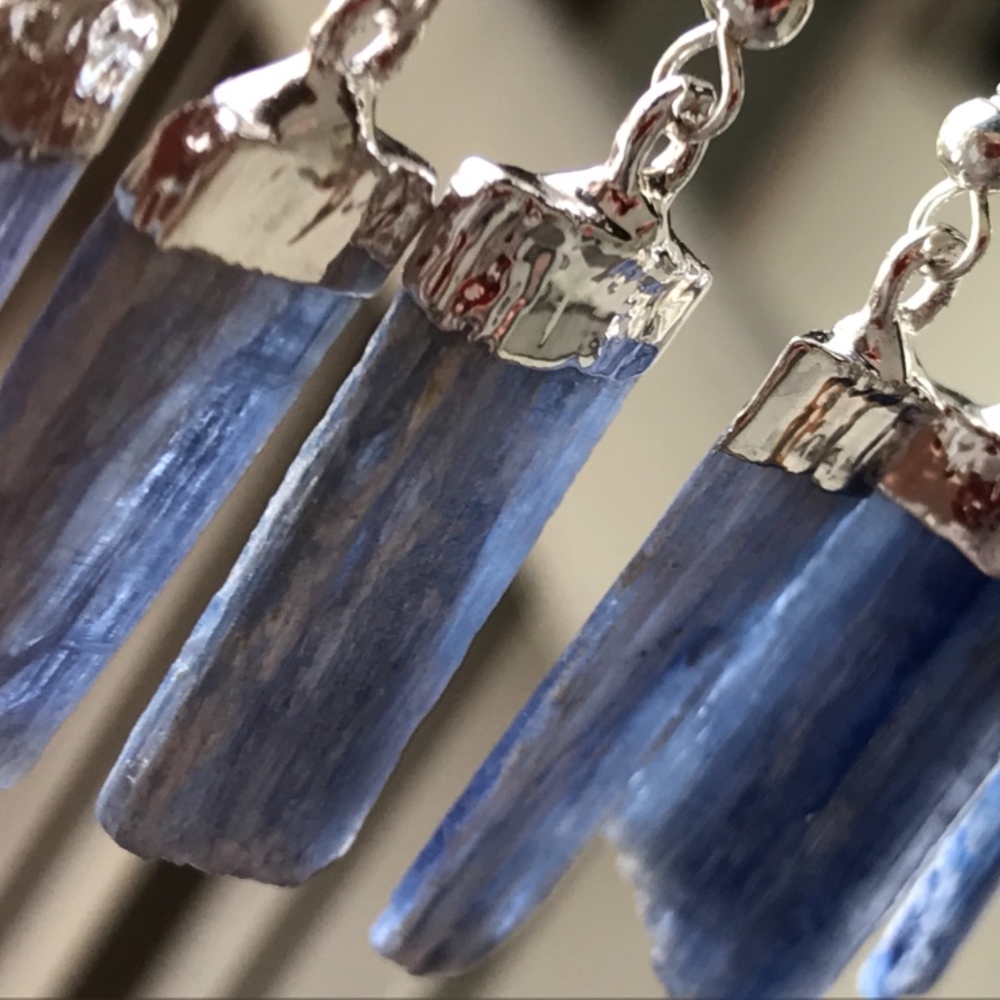 Kyanite Crystal Earrings - Silver